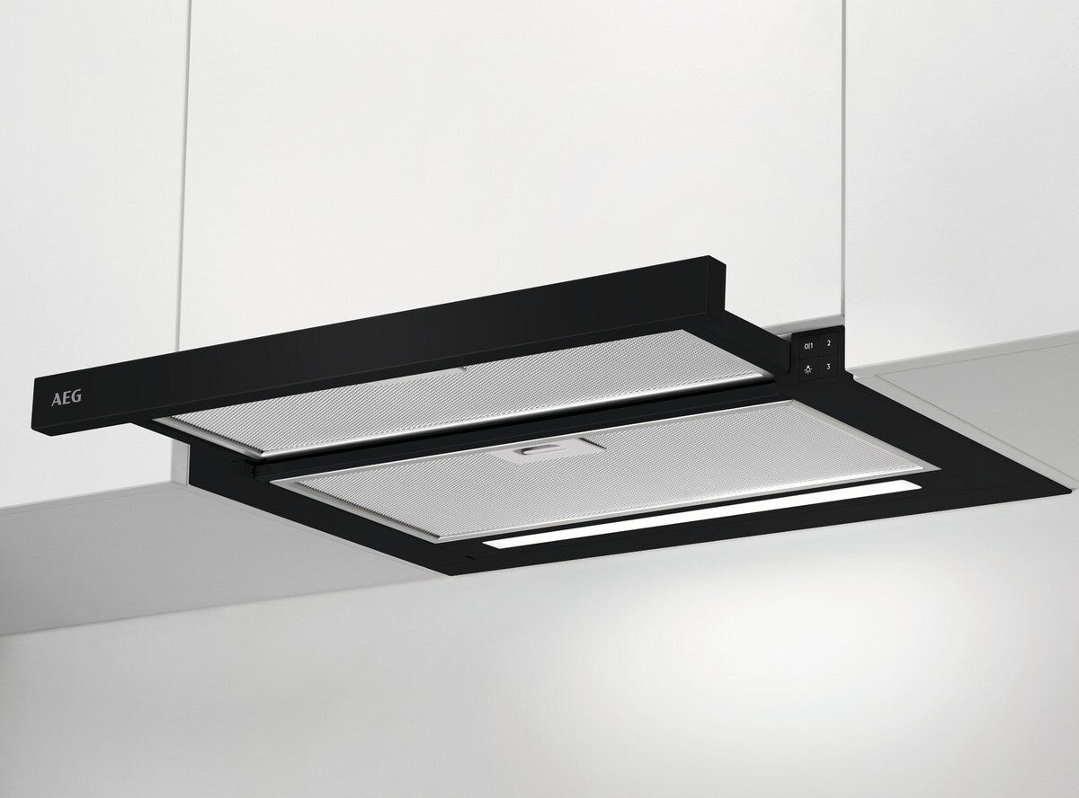 AEG ADF6062BB, Cappa aspirante piatta, Nero, Classe energetica: A, Numero di passi: 3, Livello massimo scarico (m3/h): 6