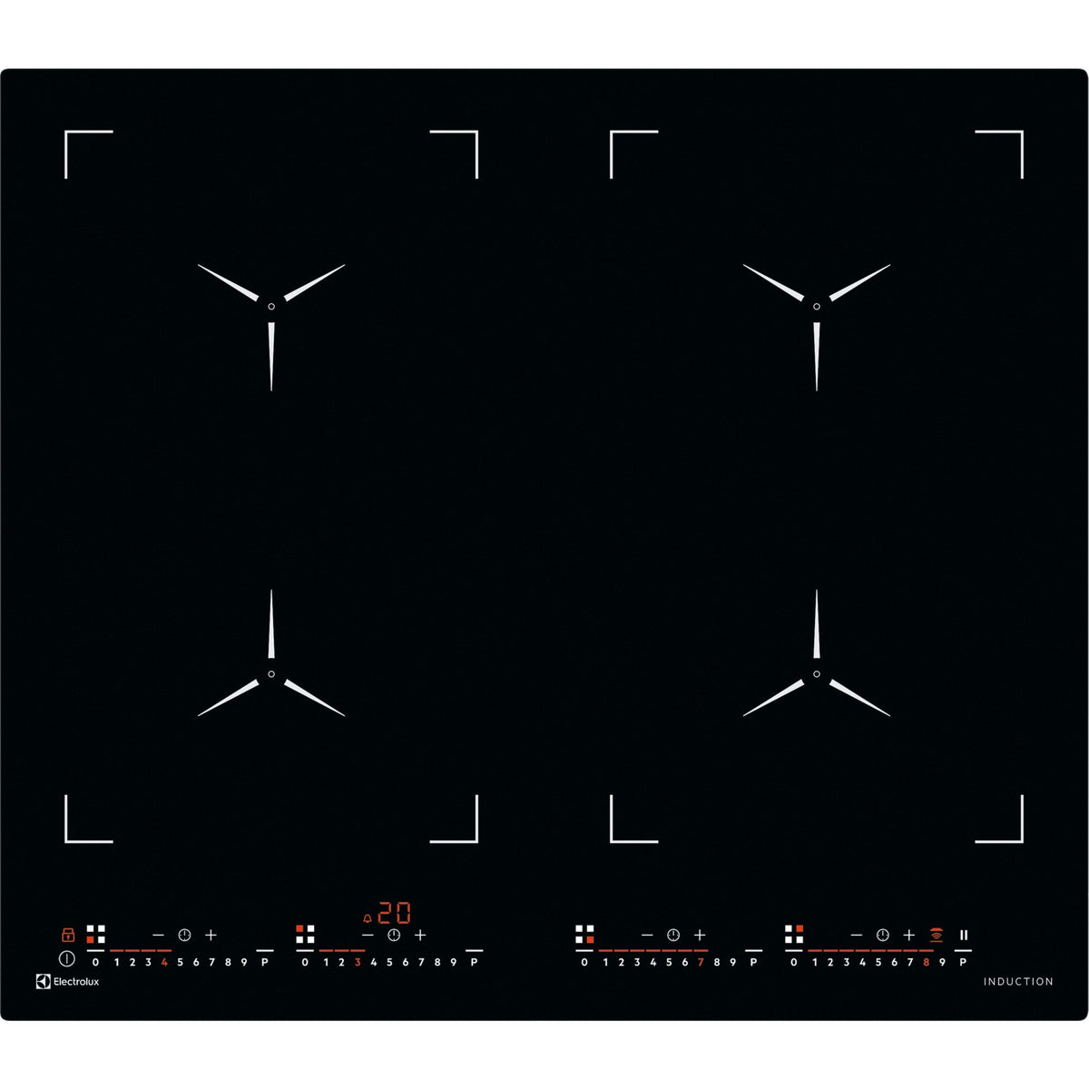 Electrolux GK58TSILO, Piano di cottura a induzione, Nero, Variante di incasso: Senza telaio, Numero zone di cottura: 4,