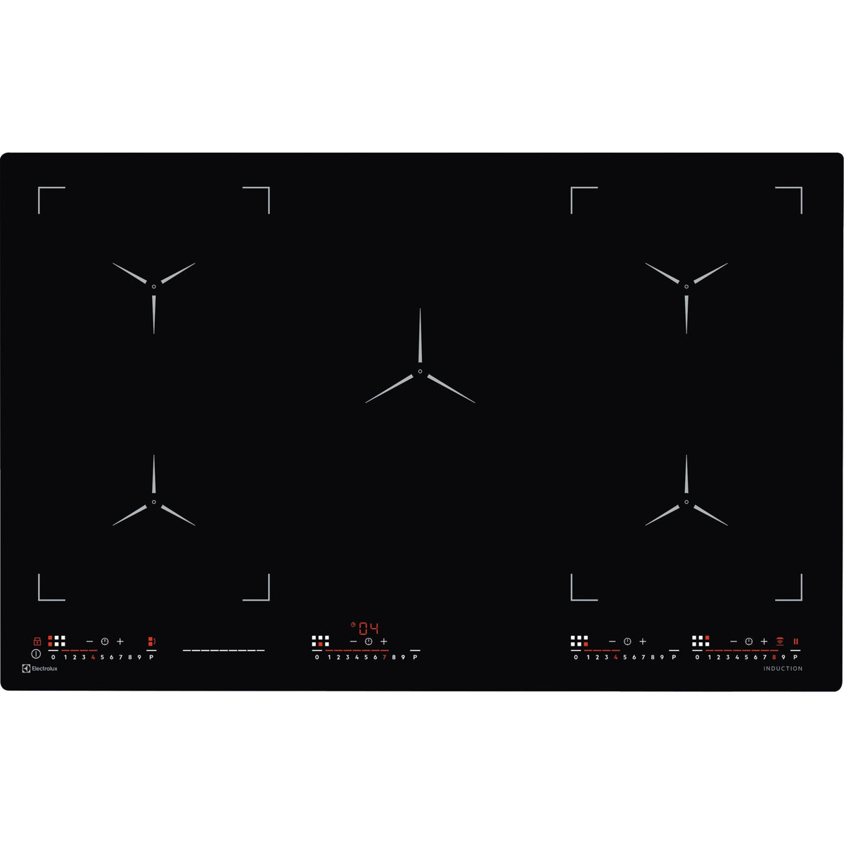 Electrolux GK80TSILO, Piano di cottura a induzione, Nero, Variante di incasso: Senza telaio, Numero zone di cottura: 5,