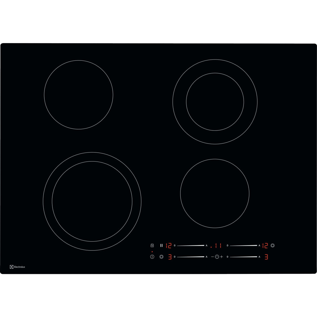 Electrolux GK69TSO, Piani di cottura in vetroceramica, Nero, Variante di incasso: Senza telaio, Numero zone di cottura: