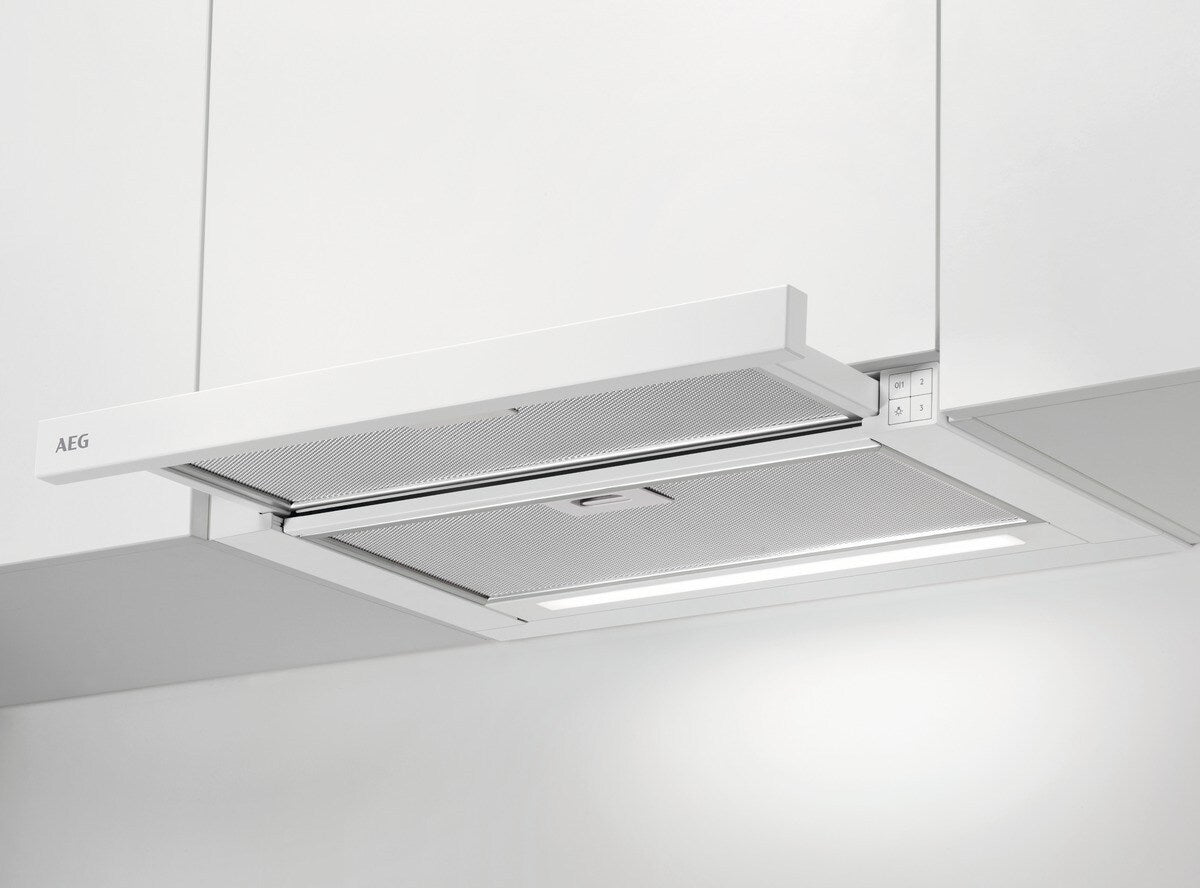 AEG ADF6062BW, Cappa aspirante piatta, Bianco, Classe energetica: A, Numero di passi: 3, Livello massimo scarico (m3/h):