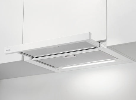 AEG ADF6062BW, Cappa aspirante piatta, Bianco, Classe energetica: A, Numero di passi: 3, Livello massimo scarico (m3/h):