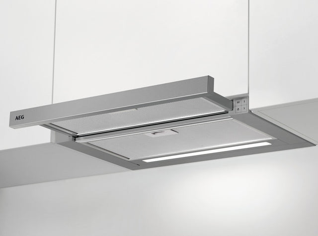 AEG ADF6062BM, Cappa aspirante piatta, Cromo, Classe energetica: A, Numero di passi: 3, Livello massimo scarico (m3/h): 