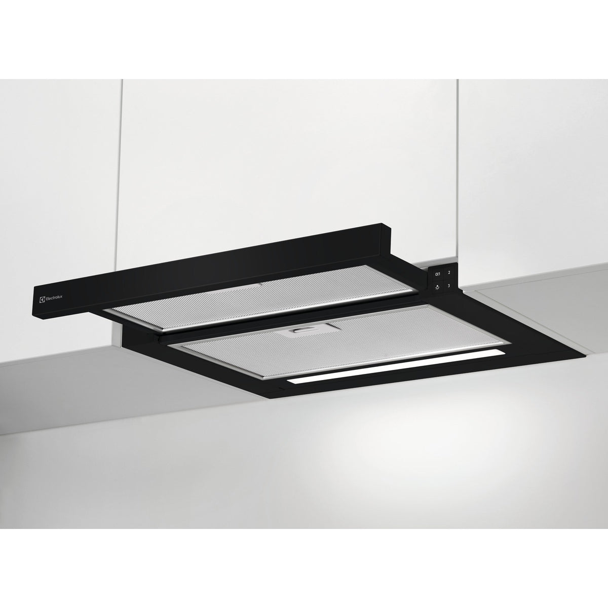Electrolux DAL5536SW, Cappa piatta con visiera estraibile in metallo, Nero, Classe energetica: A, Numero di passi: 3, Li