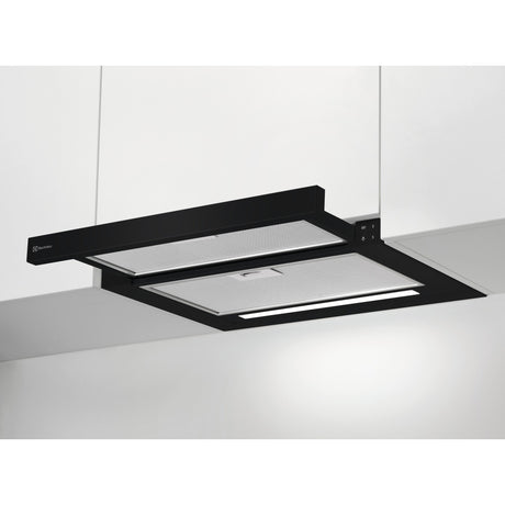 Electrolux DAL5536SW, Cappa piatta con visiera estraibile in metallo, Nero, Classe energetica: A, Numero di passi: 3, Li