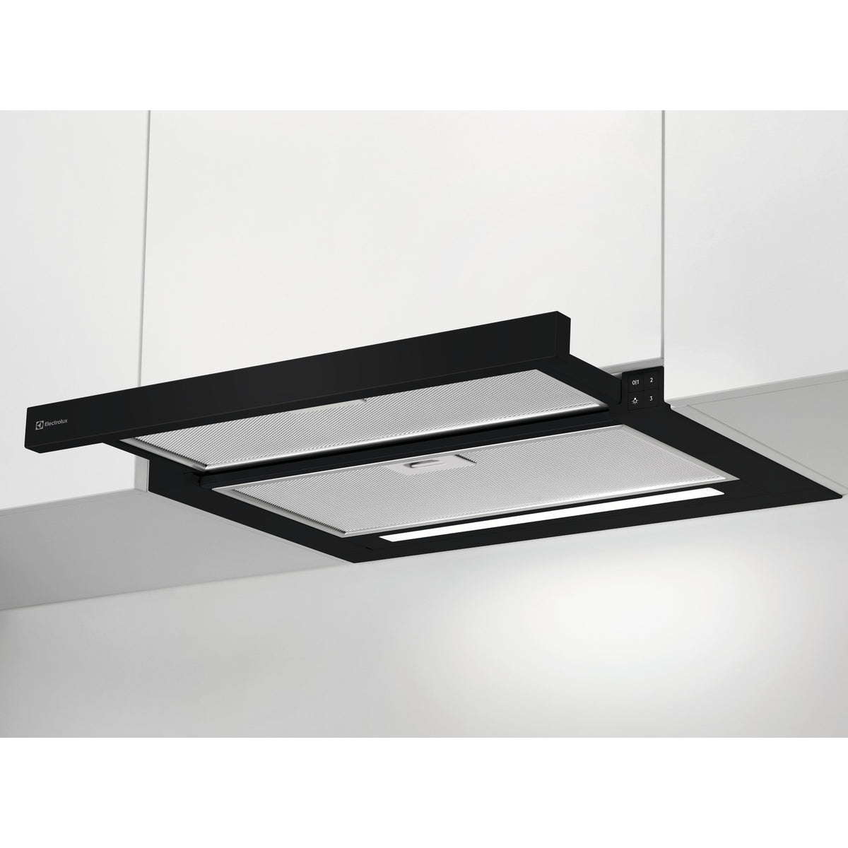 Electrolux DAL6036SW, Cappa piatta con visiera estraibile in metallo, Nero, Classe energetica: A, Numero di passi: 3, Li