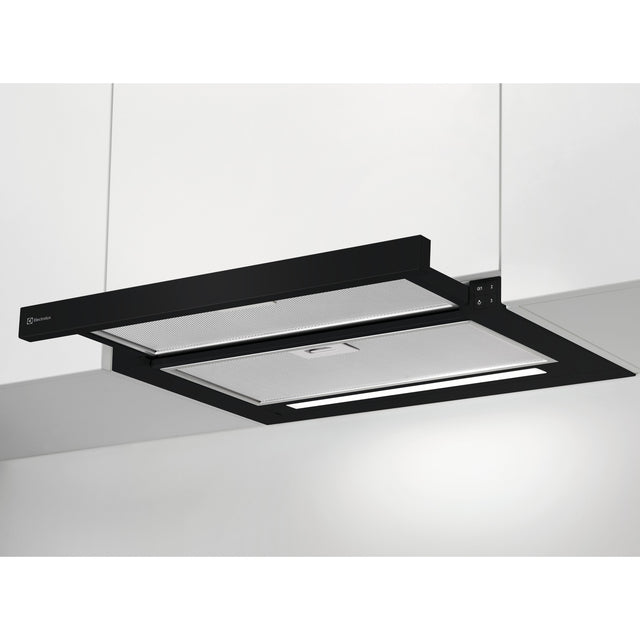 Electrolux DAL6036SW, Cappa piatta con visiera estraibile in metallo, Nero, Classe energetica: A, Numero di passi: 3, Li