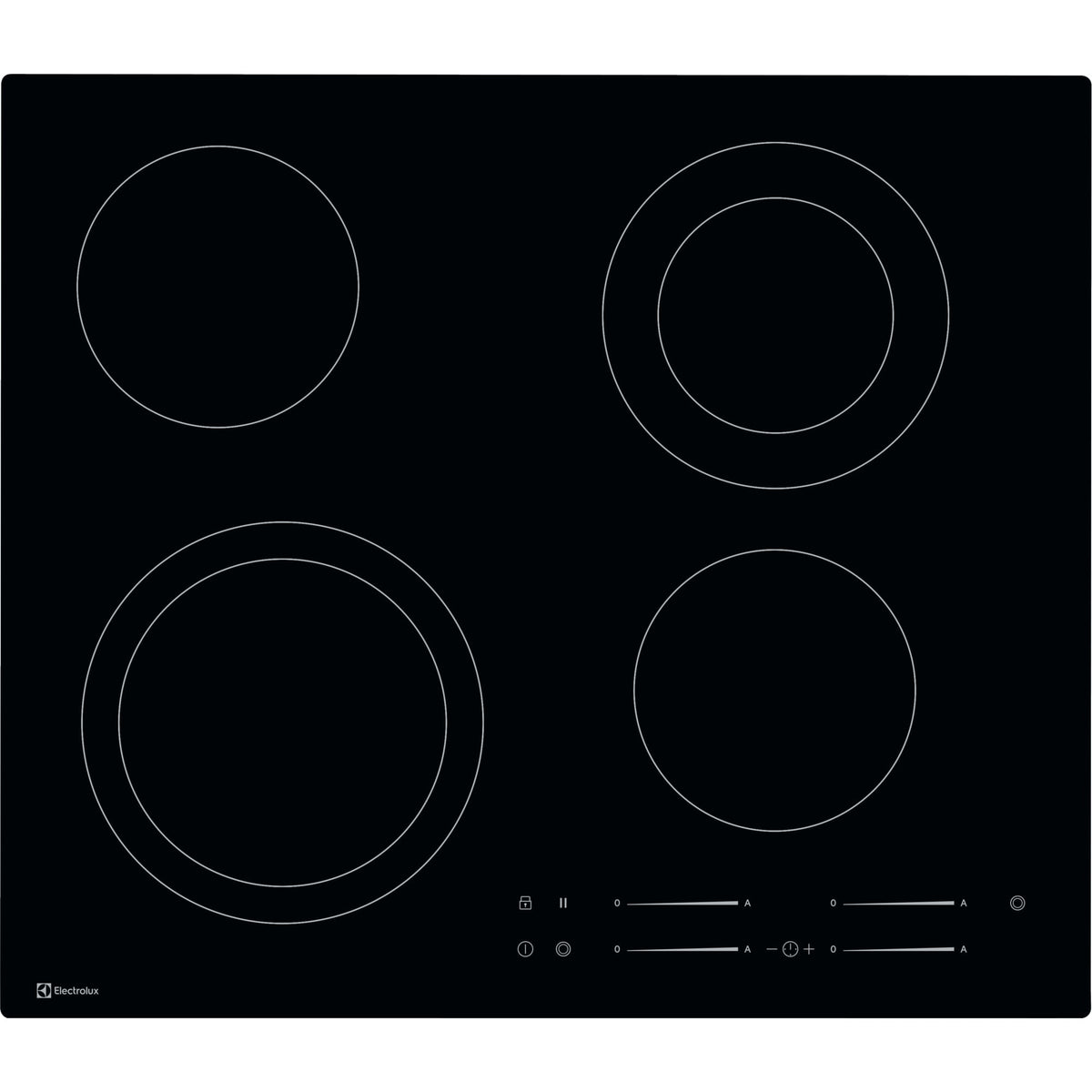 Electrolux GK58TSO, Piani di cottura in vetroceramica, Nero, Variante di incasso: Senza telaio, Numero zone di cottura: 