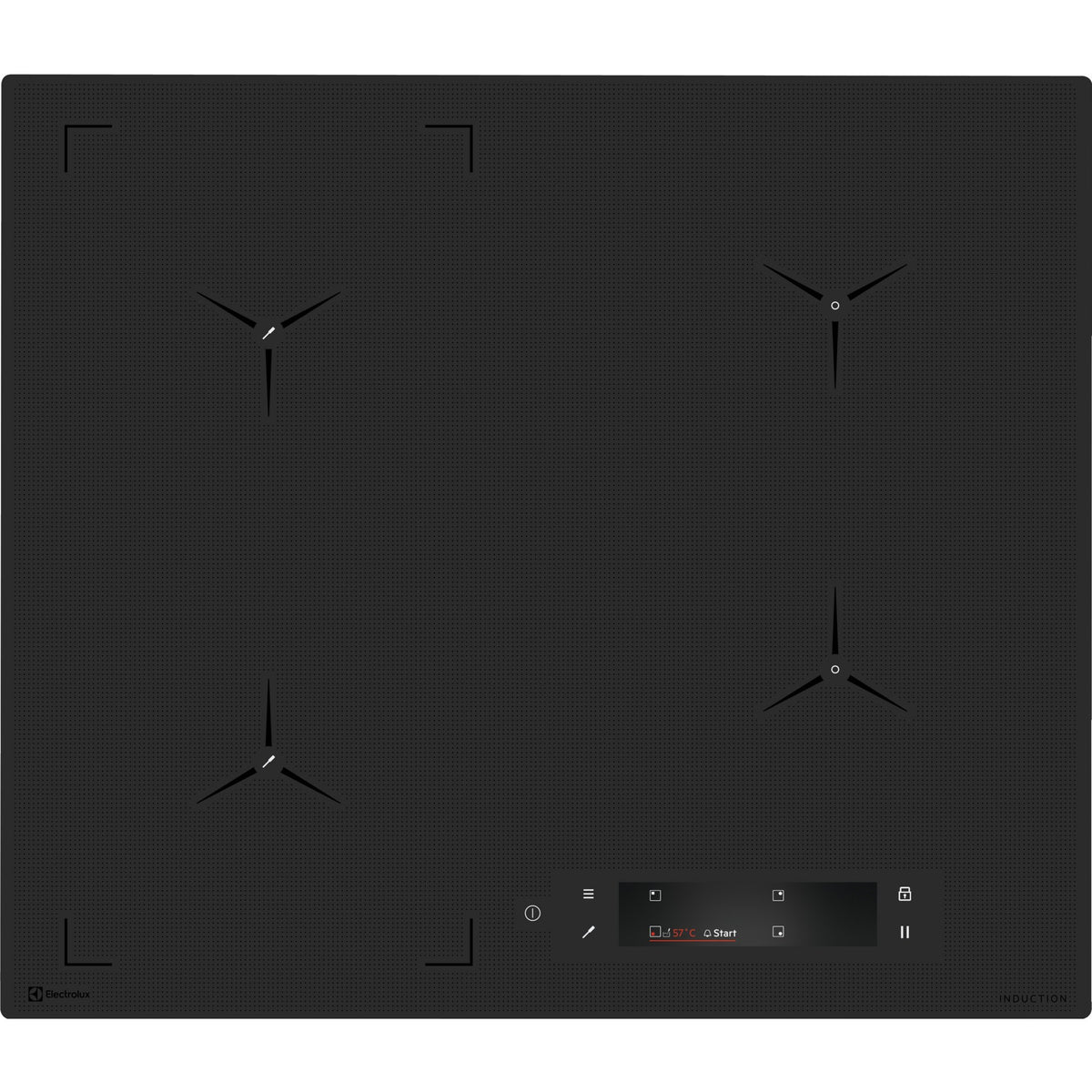 Electrolux GK58FTIPO, Piano di cottura a induzione, Nero, Variante di incasso: Senza telaio, Numero zone di cottura: 4, 